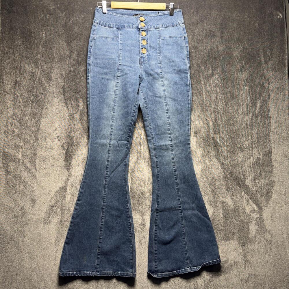 Fashion Nova Jeans Juniors 9 Blue High Rise Slim Flare Light Wash Denim Pants